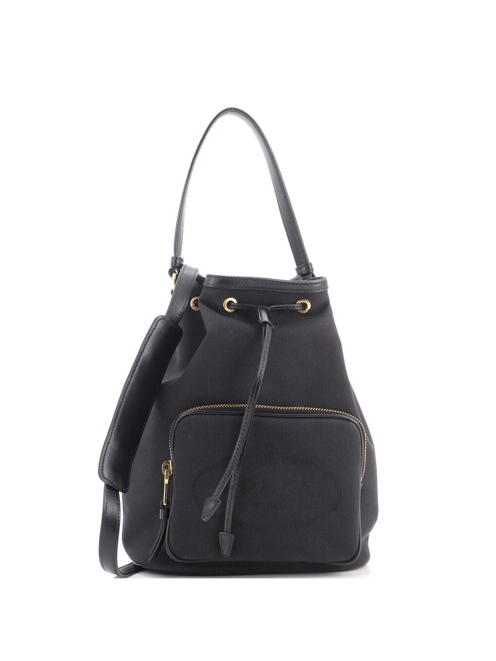 Prada Logo Drawstring Bucket Bag Canvas #370623P65B
